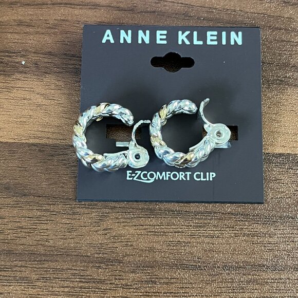 Anne Klein Comfort Clip Earring Twisted Design Dual Tone Gold & Silver New - Picture 2 of 4